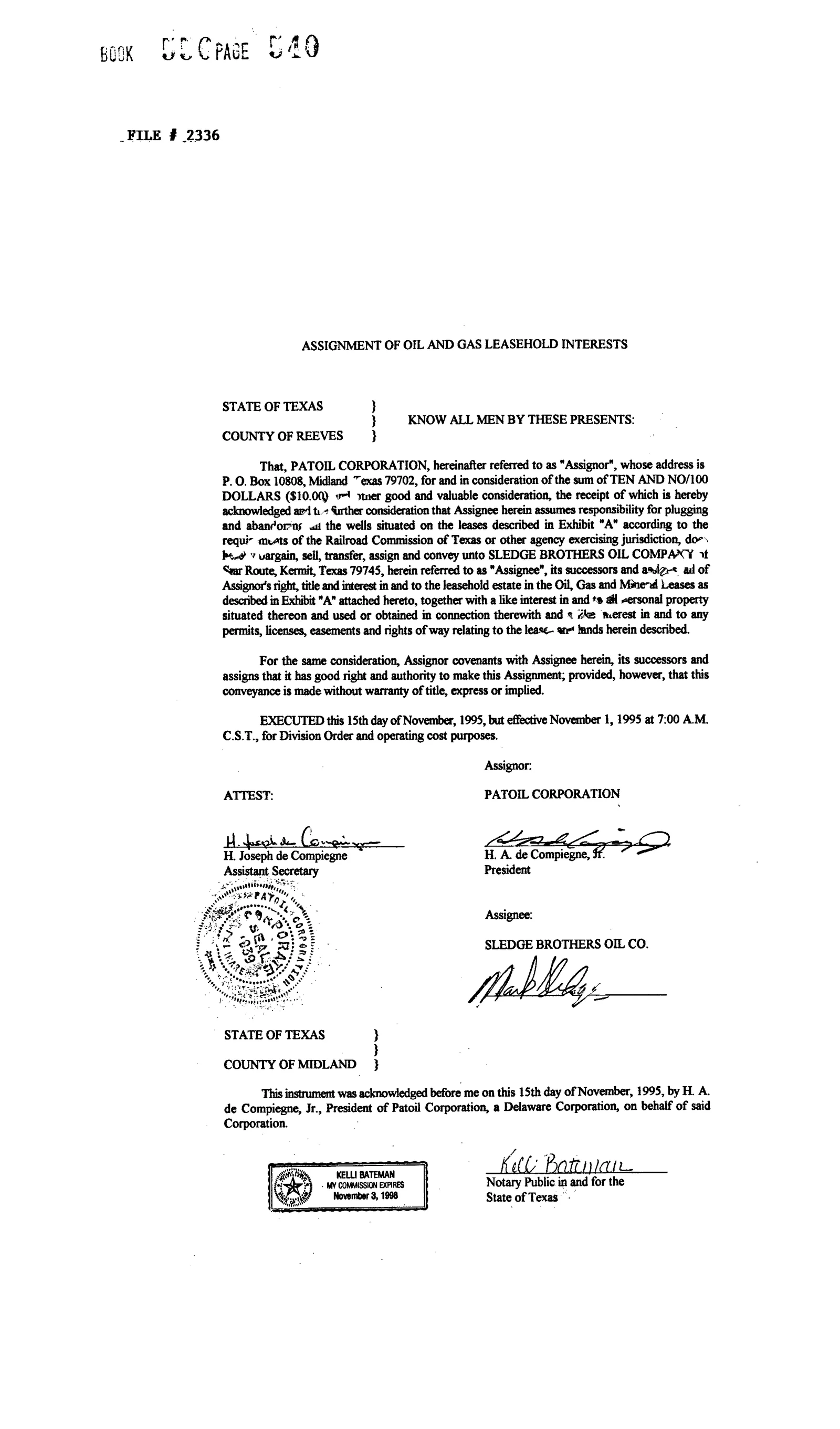Patoil Corporation - Recorded A/Ogl/Etc (Doc #20711192)