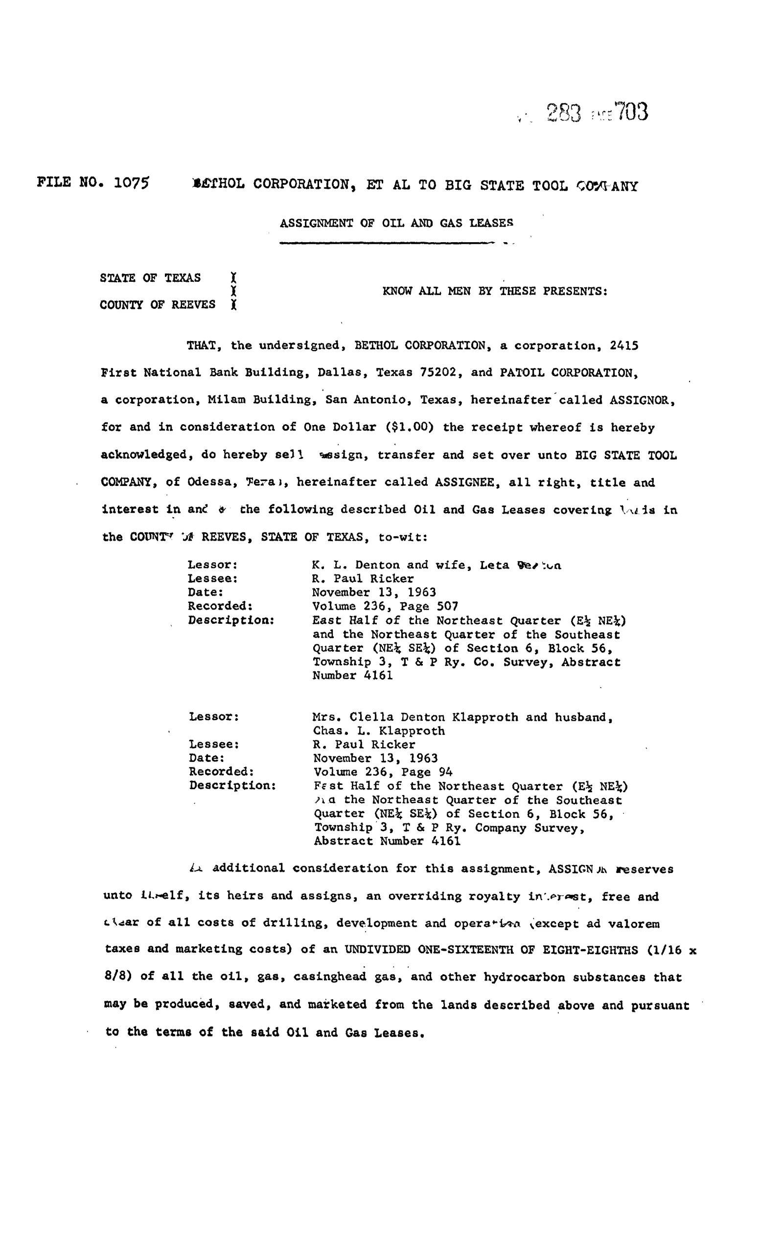 Patoil Corporation - Recorded Assignment Of Lease (Doc #24653084)